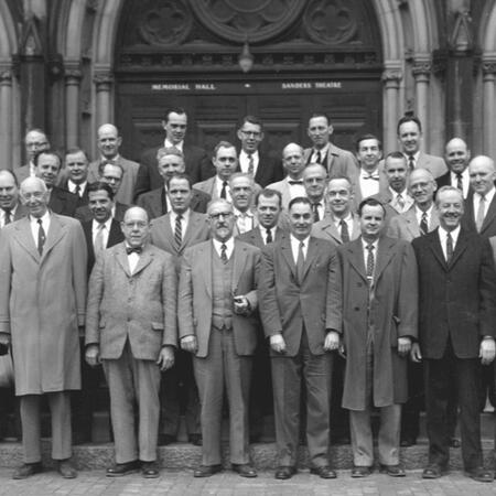 the society of experimental psychologists at harvard university, 1957. completely comprised of men.